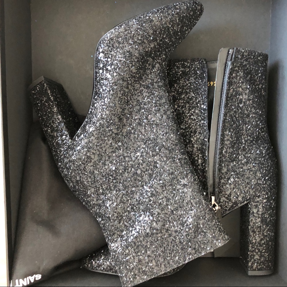Saint Laurent Lou 95 Glitter Ankle Boots Size 39 - Picture 8 of 8